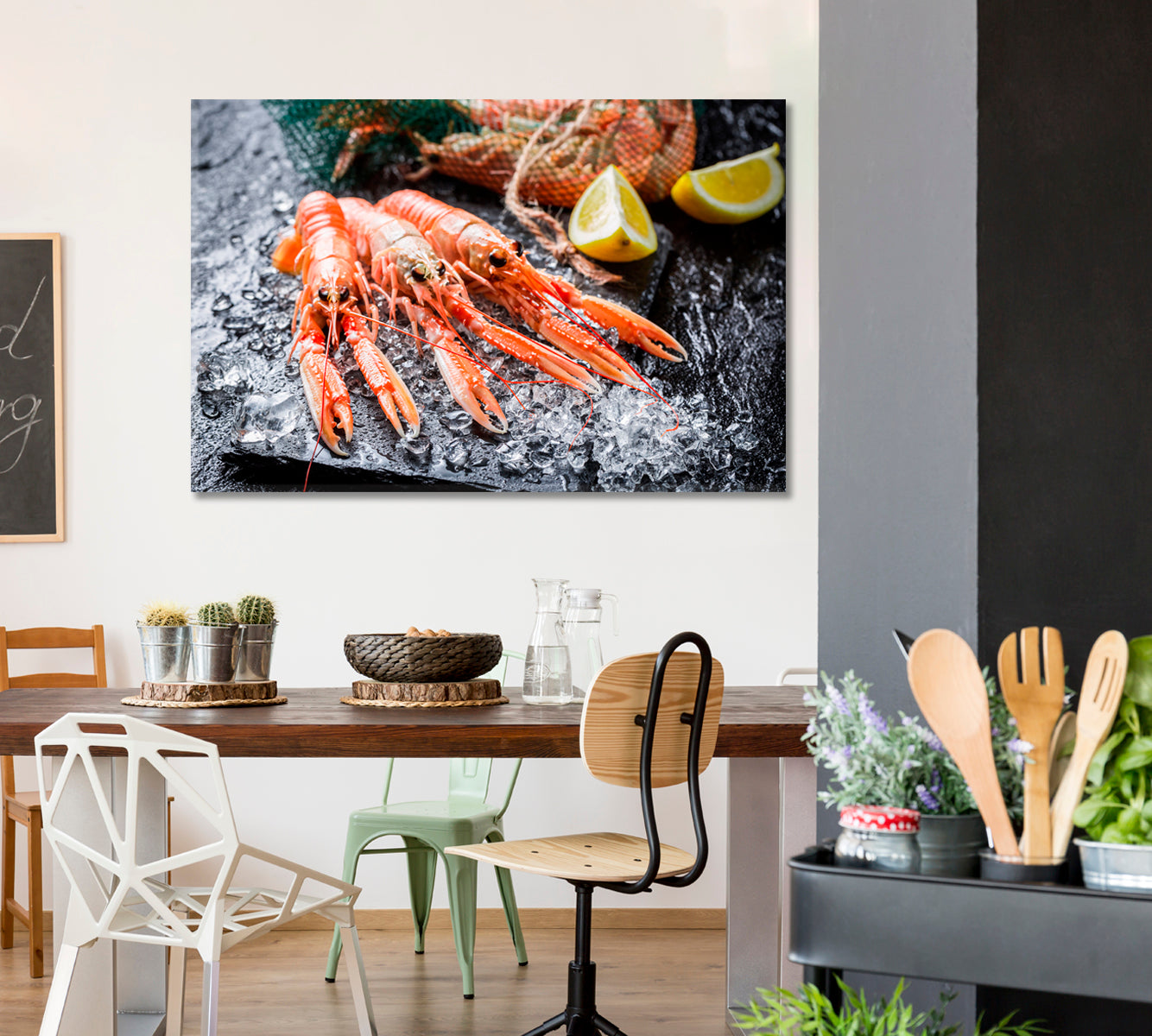 Fresh Langoustines on Crushed Ice Canvas Print-Canvas Print-CetArt-1 Panel-24x16 inches-CetArt