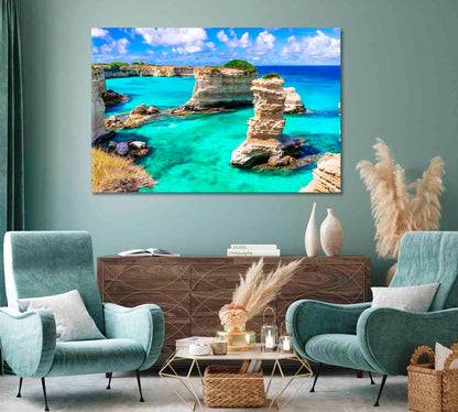 Torre di Sant Andrea Beach Apulia Italy Canvas Print-Canvas Print-CetArt-1 Panel-24x16 inches-CetArt