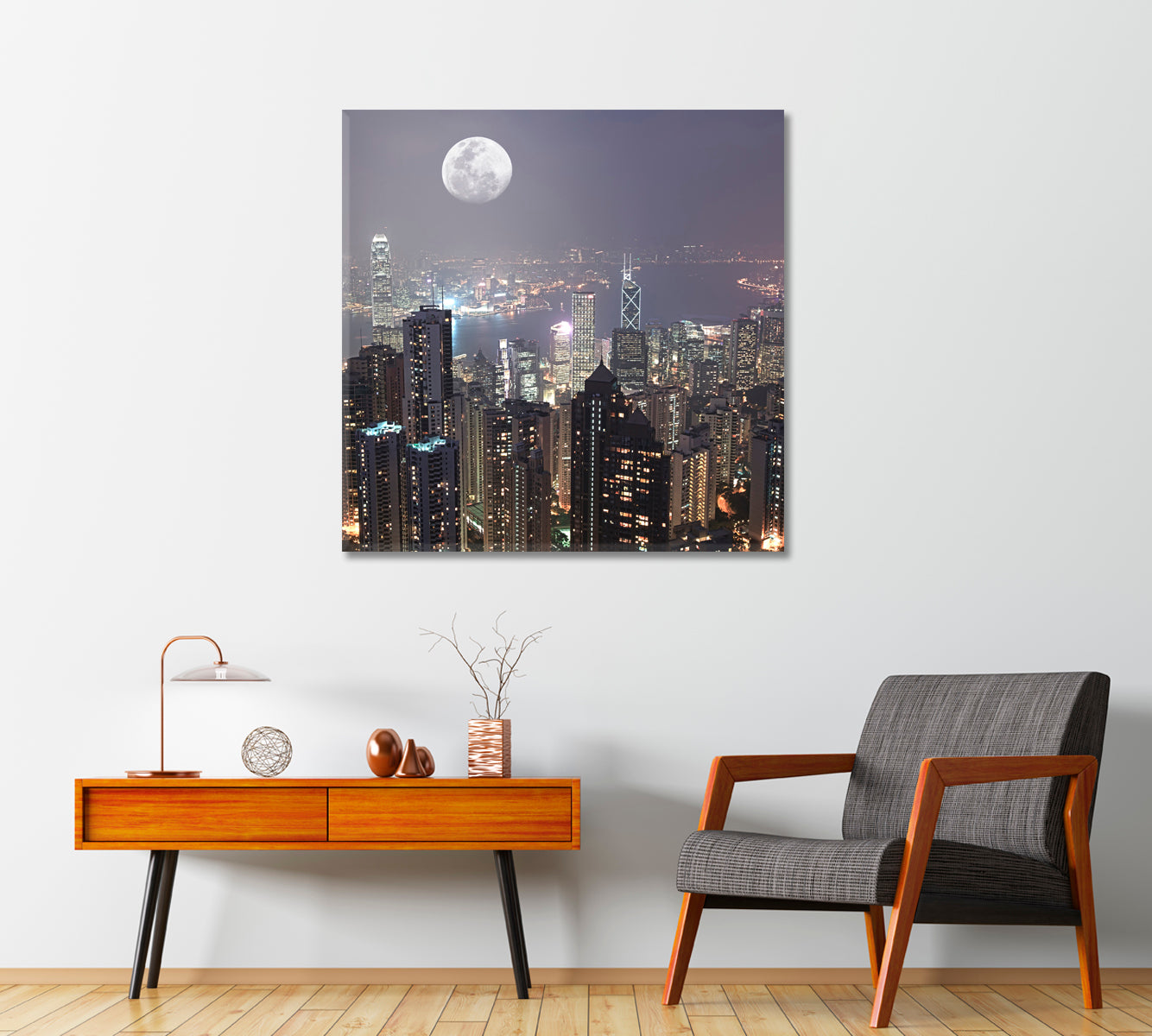 Skyline of Hong Kong City Canvas Print-Canvas Print-CetArt-1 panel-12x12 inches-CetArt