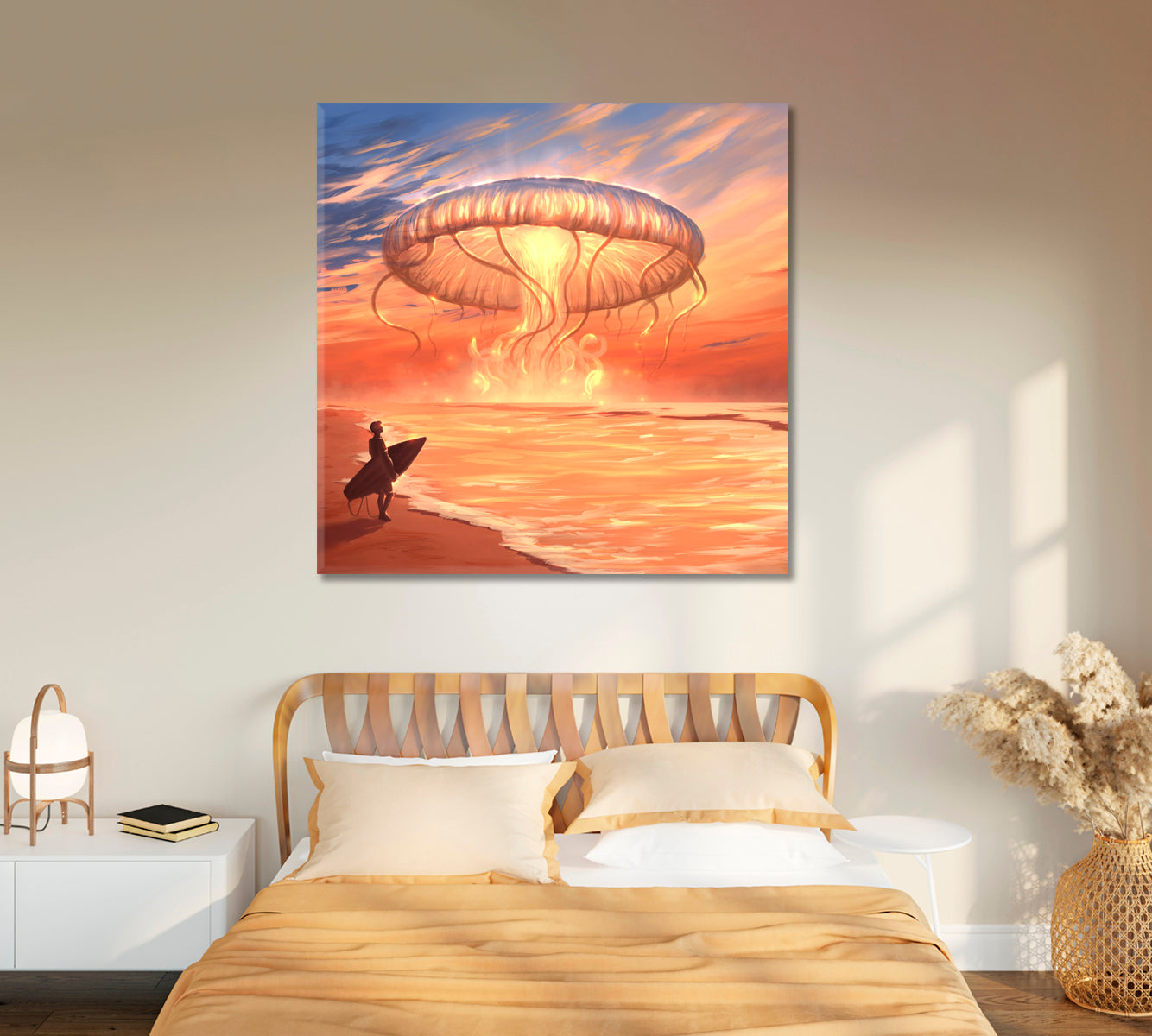 Fantastic Jellyfish over Surfer Canvas Print-Canvas Print-CetArt-1 panel-12x12 inches-CetArt