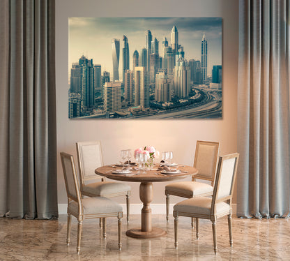 Skyline of Dubai Marina with Skyscrapers UAE Canvas Print-Canvas Print-CetArt-1 Panel-24x16 inches-CetArt