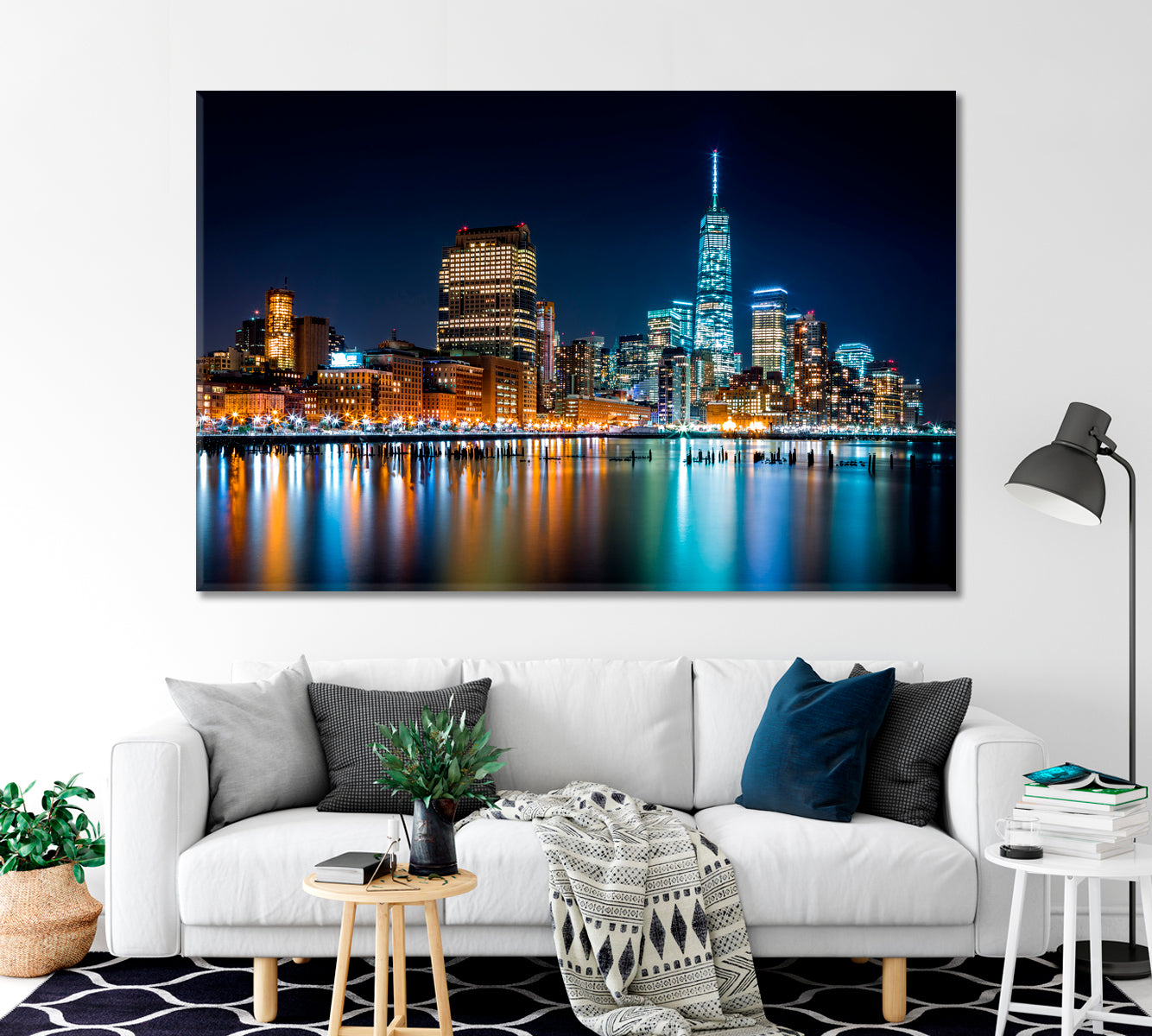 Manhattan by Night Viewed from Hudson River Park Canvas Print-Canvas Print-CetArt-1 Panel-24x16 inches-CetArt