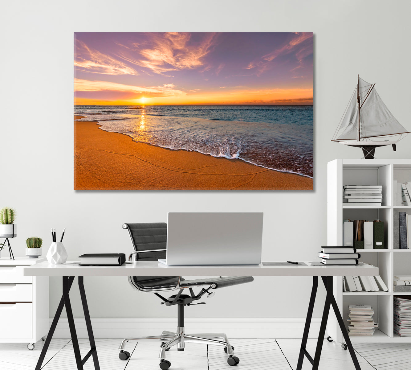 Colorful Sunrise on Ocean Beach Canvas Print-Canvas Print-CetArt-1 Panel-24x16 inches-CetArt