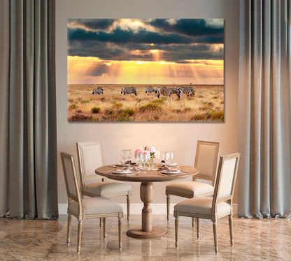 African Zebras Graze on Dry Savannah Pastures Canvas Print-Canvas Print-CetArt-1 Panel-24x16 inches-CetArt