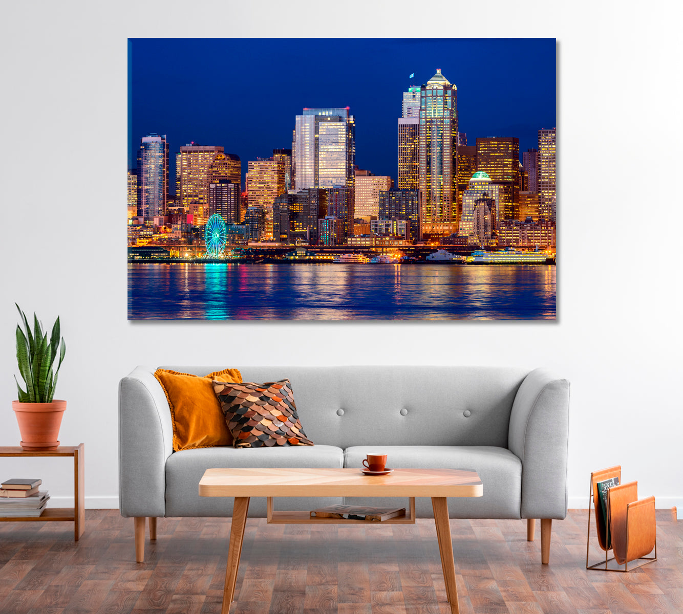 Night Illumination High Rise Buildings Seattle Washington Canvas Print-Canvas Print-CetArt-1 Panel-24x16 inches-CetArt