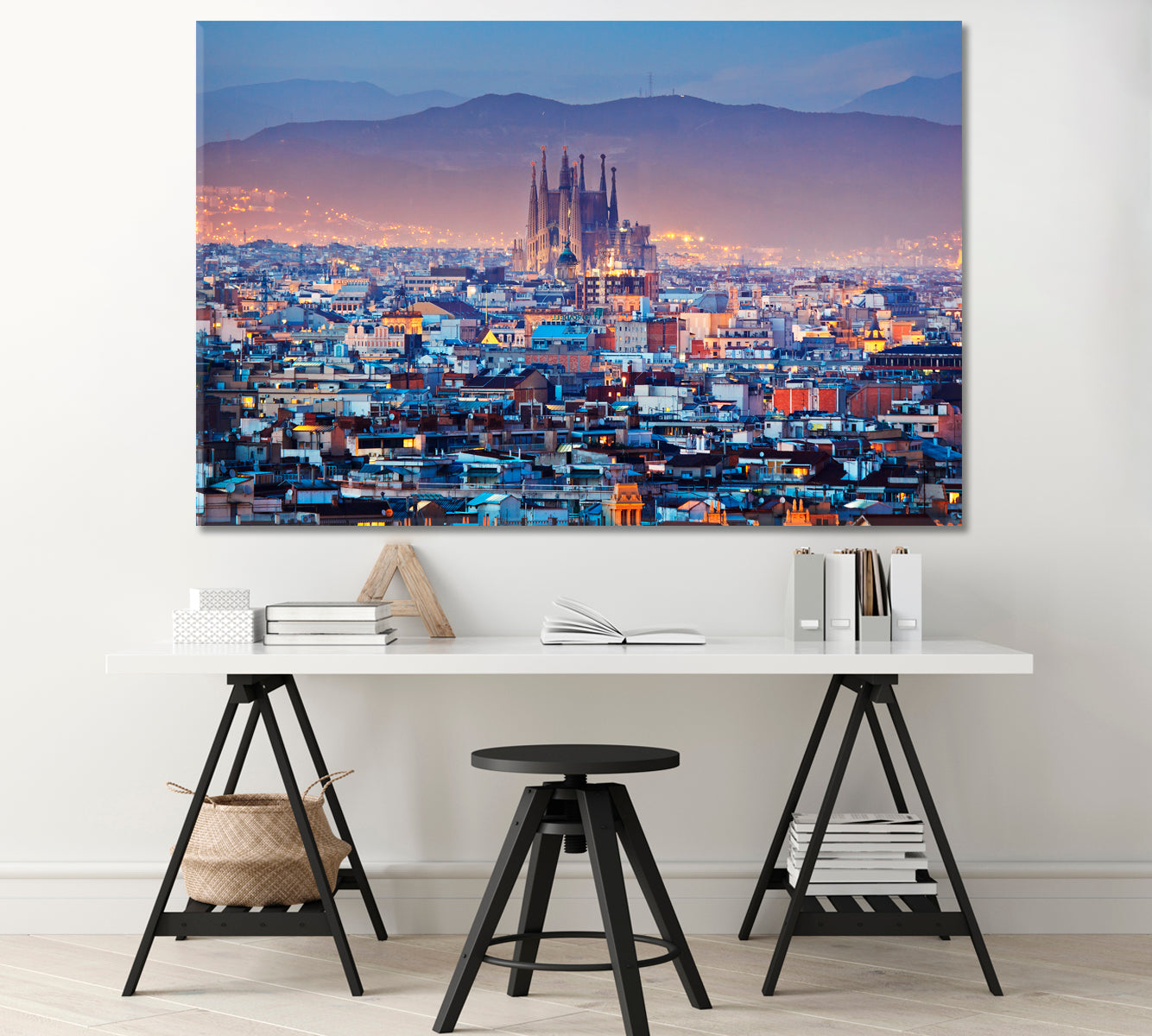 Barcelona Night Lights Spain Canvas Print-Canvas Print-CetArt-1 Panel-24x16 inches-CetArt