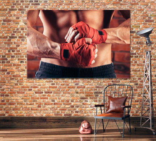 Kickboxer Bandaging Hands Preparing for Fight Canvas Print-Canvas Print-CetArt-1 Panel-24x16 inches-CetArt