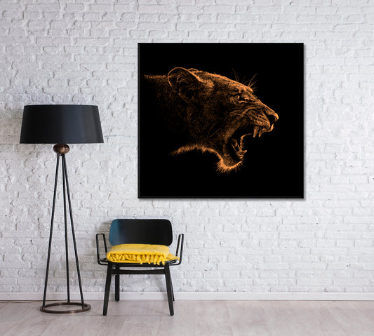 Graphic Sketch Angry Lion Canvas Print-Canvas Print-CetArt-1 panel-12x12 inches-CetArt