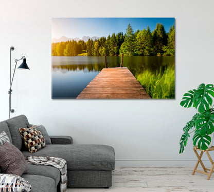 Wooden Pier in Lake Alps Mountain Landscape Canvas Print-Canvas Print-CetArt-1 Panel-24x16 inches-CetArt