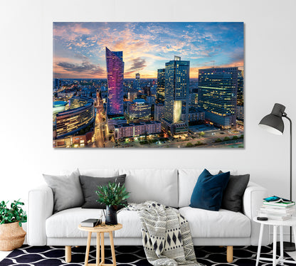 Warsaw City with Modern Skyscrapers at Sunset Canvas Print-Canvas Print-CetArt-1 Panel-24x16 inches-CetArt