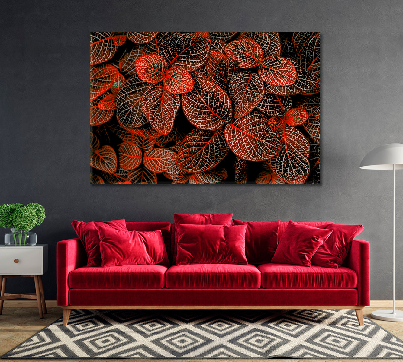 Tropical Red Leaves Fittonia Verschaffeltii Canvas Print-Canvas Print-CetArt-1 Panel-24x16 inches-CetArt