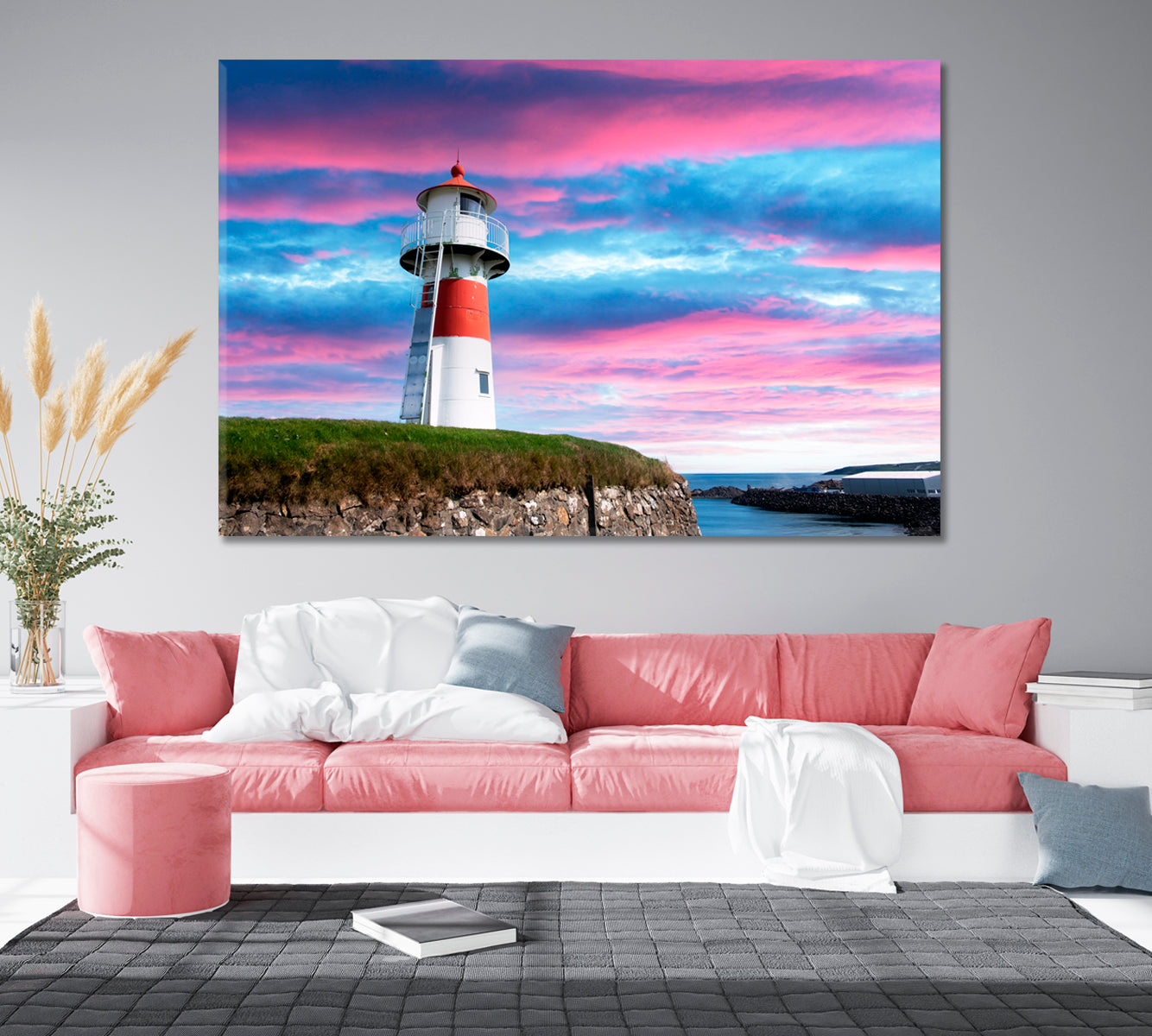 Lighthouse and Incredibly Purple Sky at Sunset Canvas Print-Canvas Print-CetArt-1 Panel-24x16 inches-CetArt