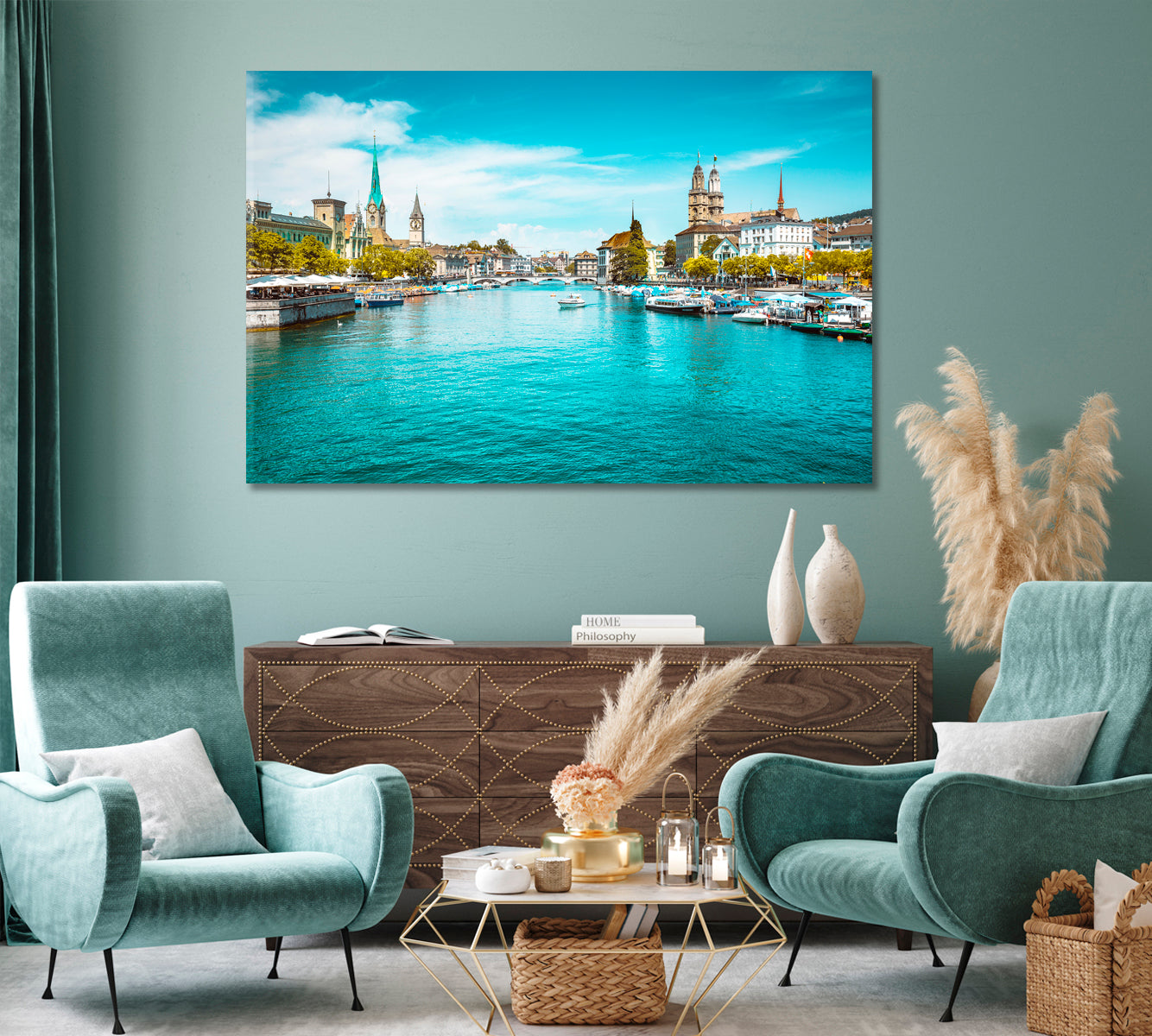 Zurich City with Famous Limmat River Switzerland Canvas Print-Canvas Print-CetArt-1 Panel-24x16 inches-CetArt