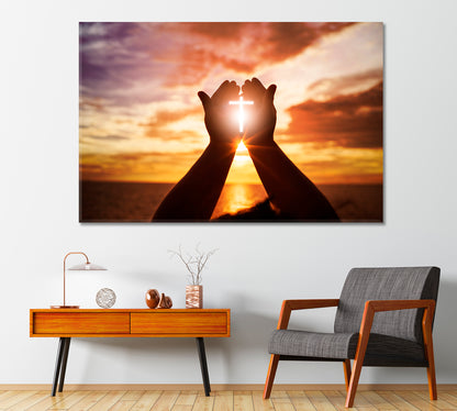 Solar Cross in Hands of Believer Canvas Print-Canvas Print-CetArt-1 Panel-24x16 inches-CetArt