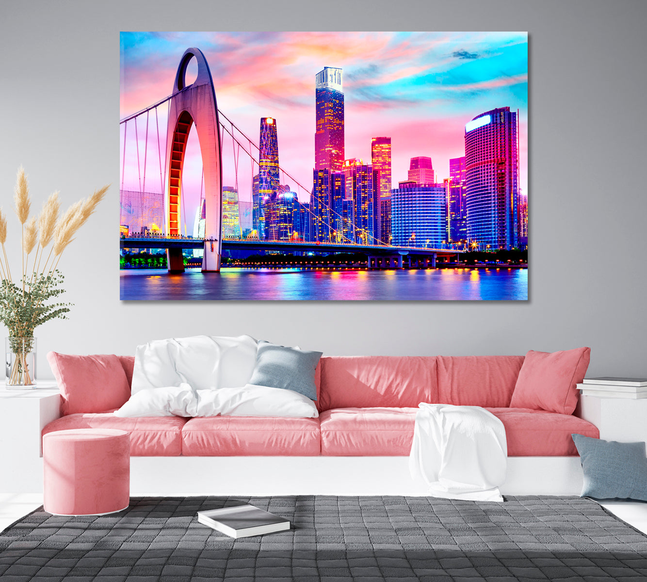 Guangzhou Cityscape over Pearl River with Liede Bridge Canvas Print-Canvas Print-CetArt-1 Panel-24x16 inches-CetArt