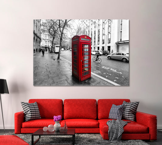 Red Telephone Booth in London UK Canvas Print-Canvas Print-CetArt-1 Panel-24x16 inches-CetArt