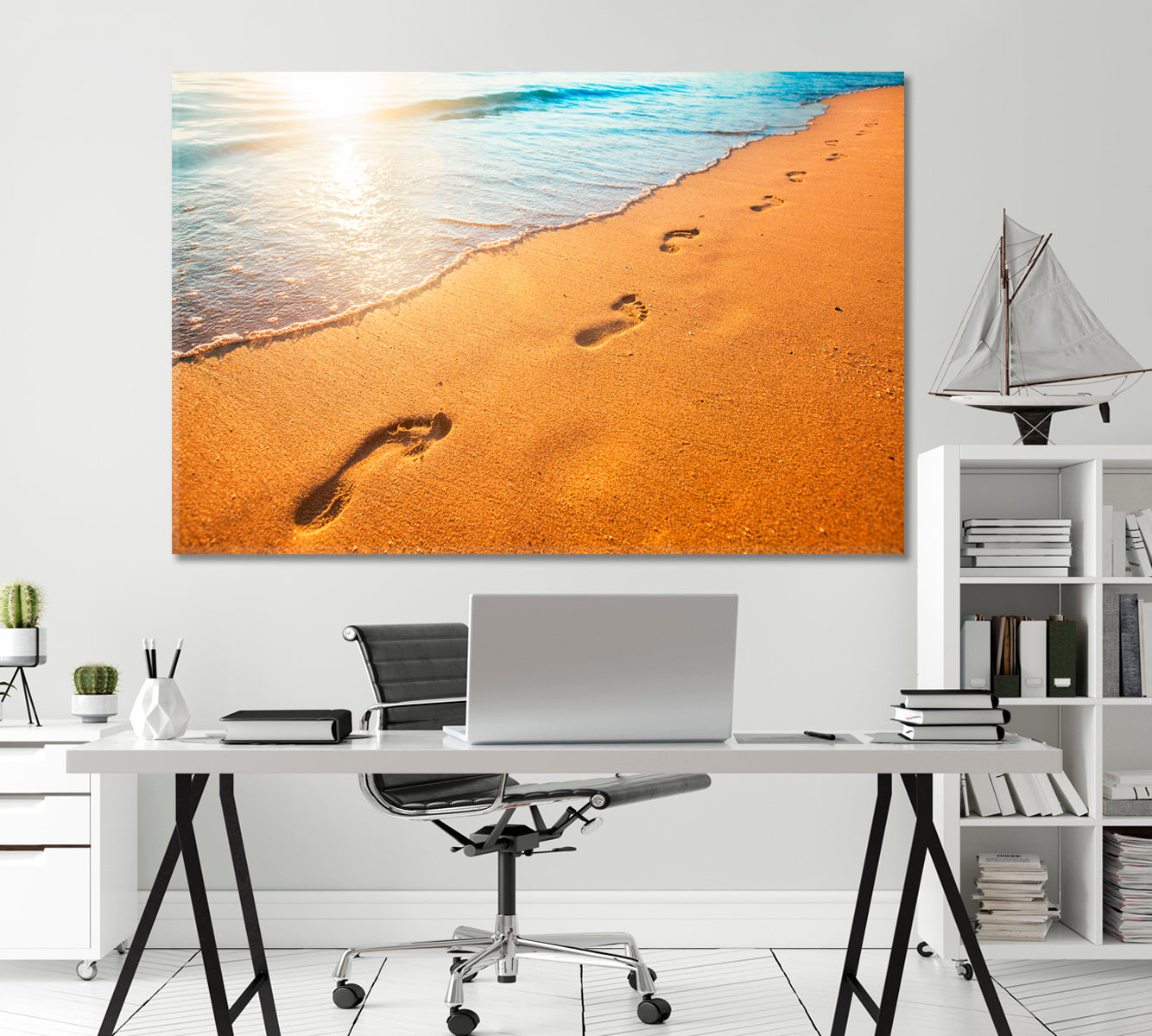 Footprints in the Sand Beach During Sunset Canvas Print-Canvas Print-CetArt-1 Panel-24x16 inches-CetArt