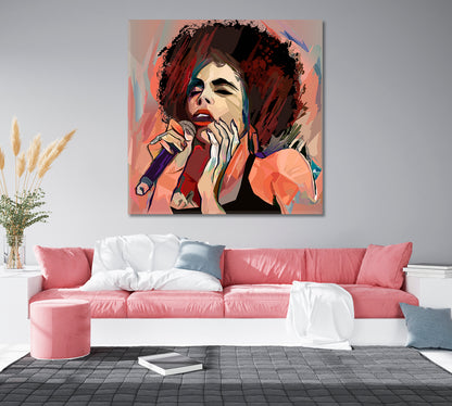 Jazz Singer with Microphone Canvas Print-Canvas Print-CetArt-1 panel-12x12 inches-CetArt