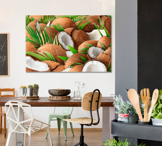 Chopped Coconuts with Palm Leaves Canvas Print-Canvas Print-CetArt-1 Panel-24x16 inches-CetArt