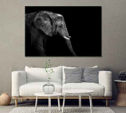 African Elephant Face in Black White Canvas Print-Canvas Print-CetArt-1 Panel-24x16 inches-CetArt