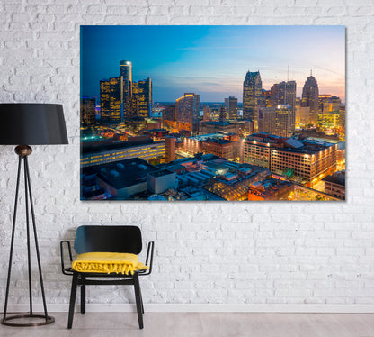 Downtown Detroit at Night USA Canvas Print-Canvas Print-CetArt-1 Panel-24x16 inches-CetArt