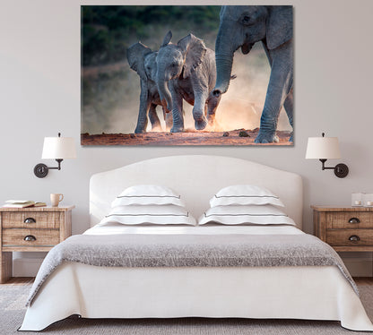 Young African Elephants Racing Toward the Water Canvas Print-Canvas Print-CetArt-1 Panel-24x16 inches-CetArt