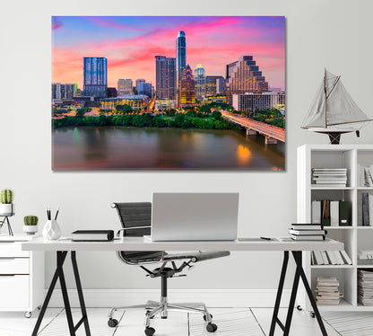 Austin City Skyline at Sunset USA Canvas Print-Canvas Print-CetArt-1 Panel-24x16 inches-CetArt