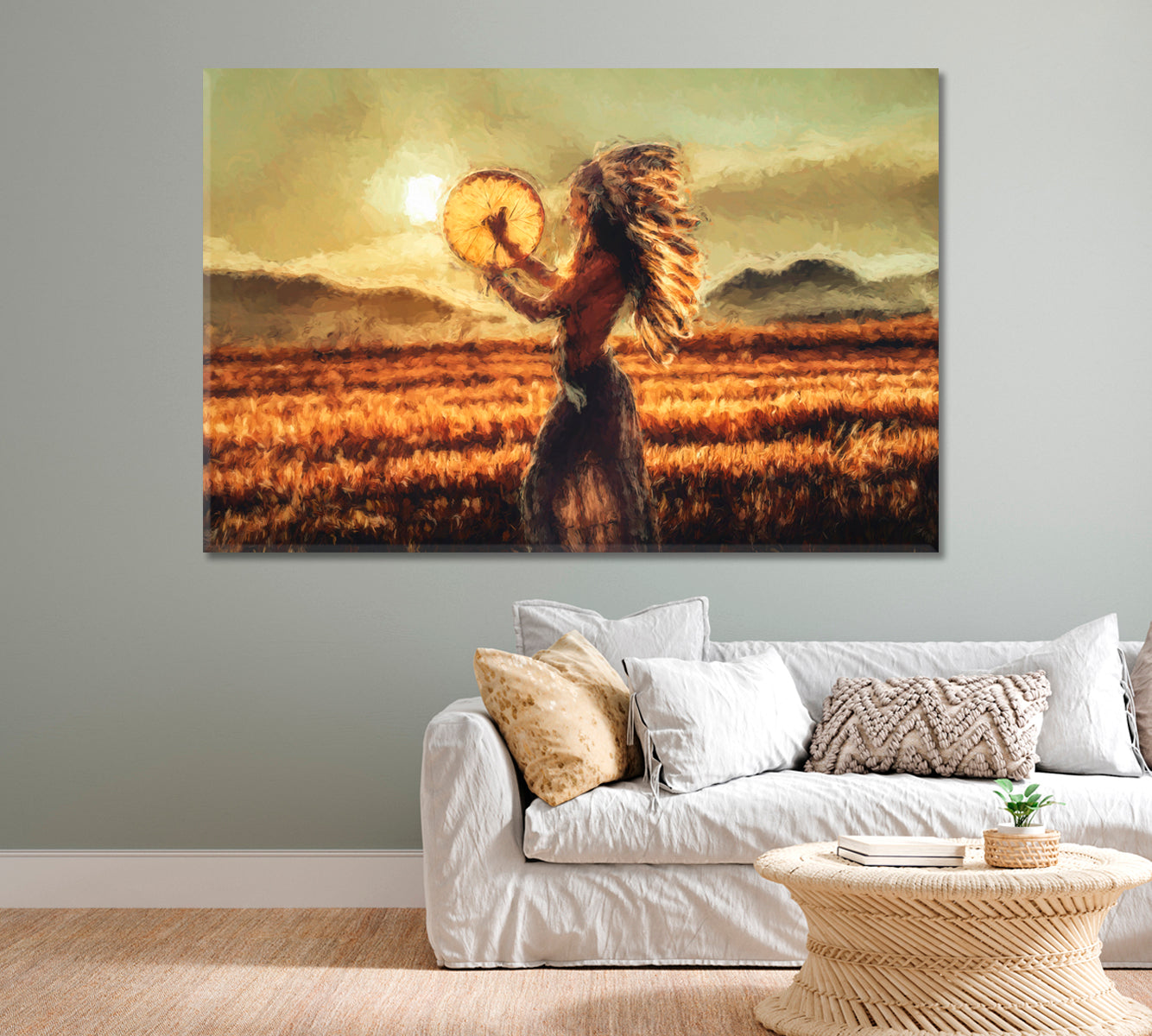 Beautiful Girl Playing on Drum Canvas Print-Canvas Print-CetArt-1 Panel-24x16 inches-CetArt