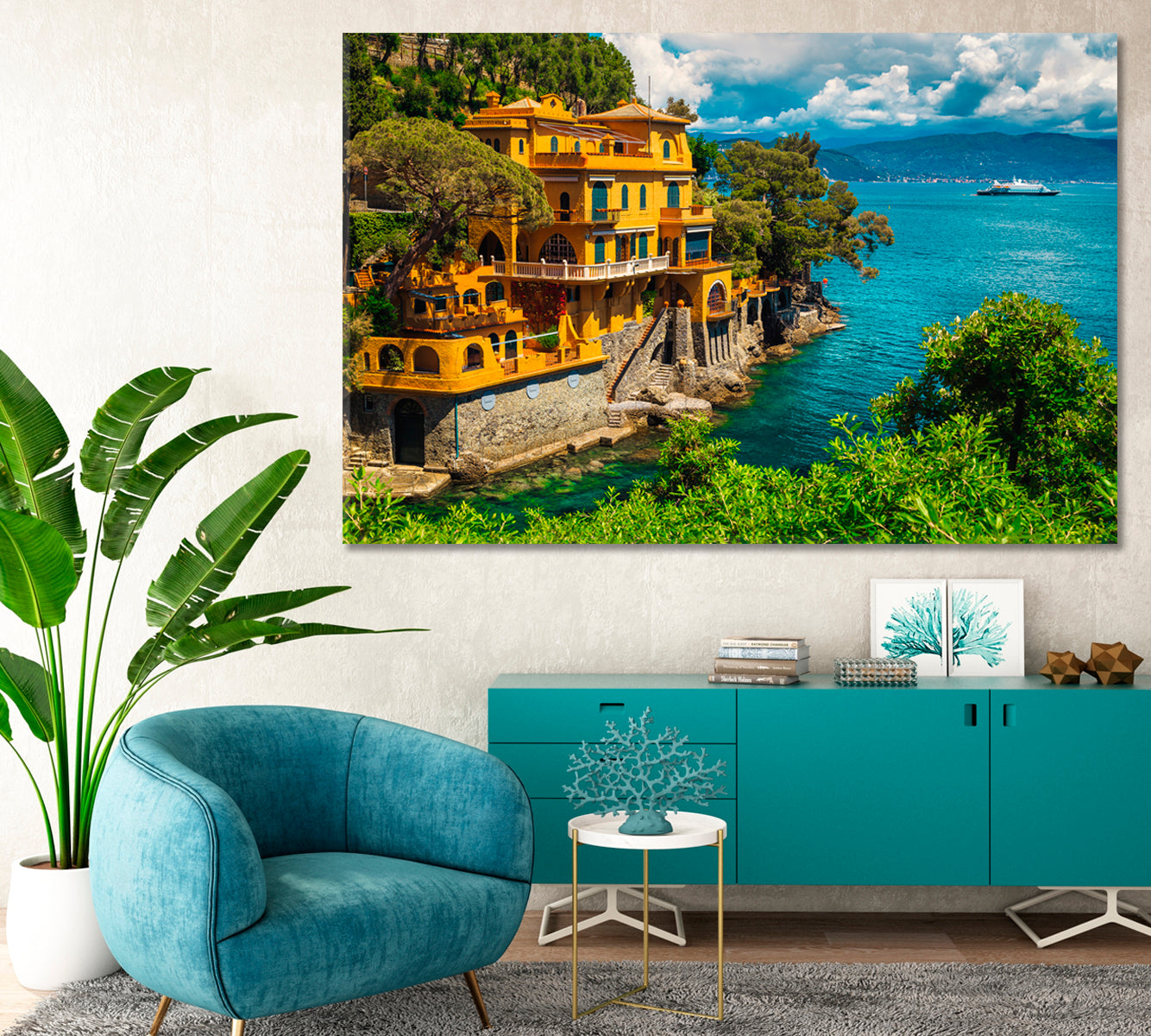 Luxury House on Promenade of Portofino Bay Italy Canvas Print-Canvas Print-CetArt-1 Panel-24x16 inches-CetArt