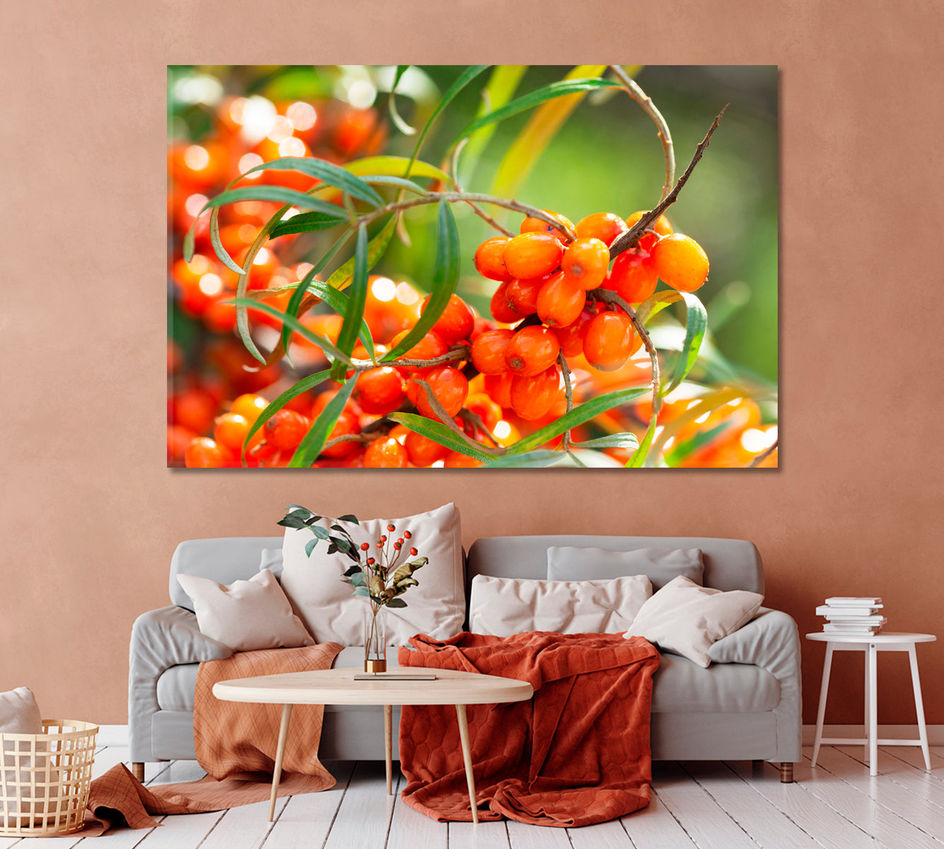 Branch of Ripe Sea Buckthorn Berries Canvas Print-Canvas Print-CetArt-1 Panel-24x16 inches-CetArt