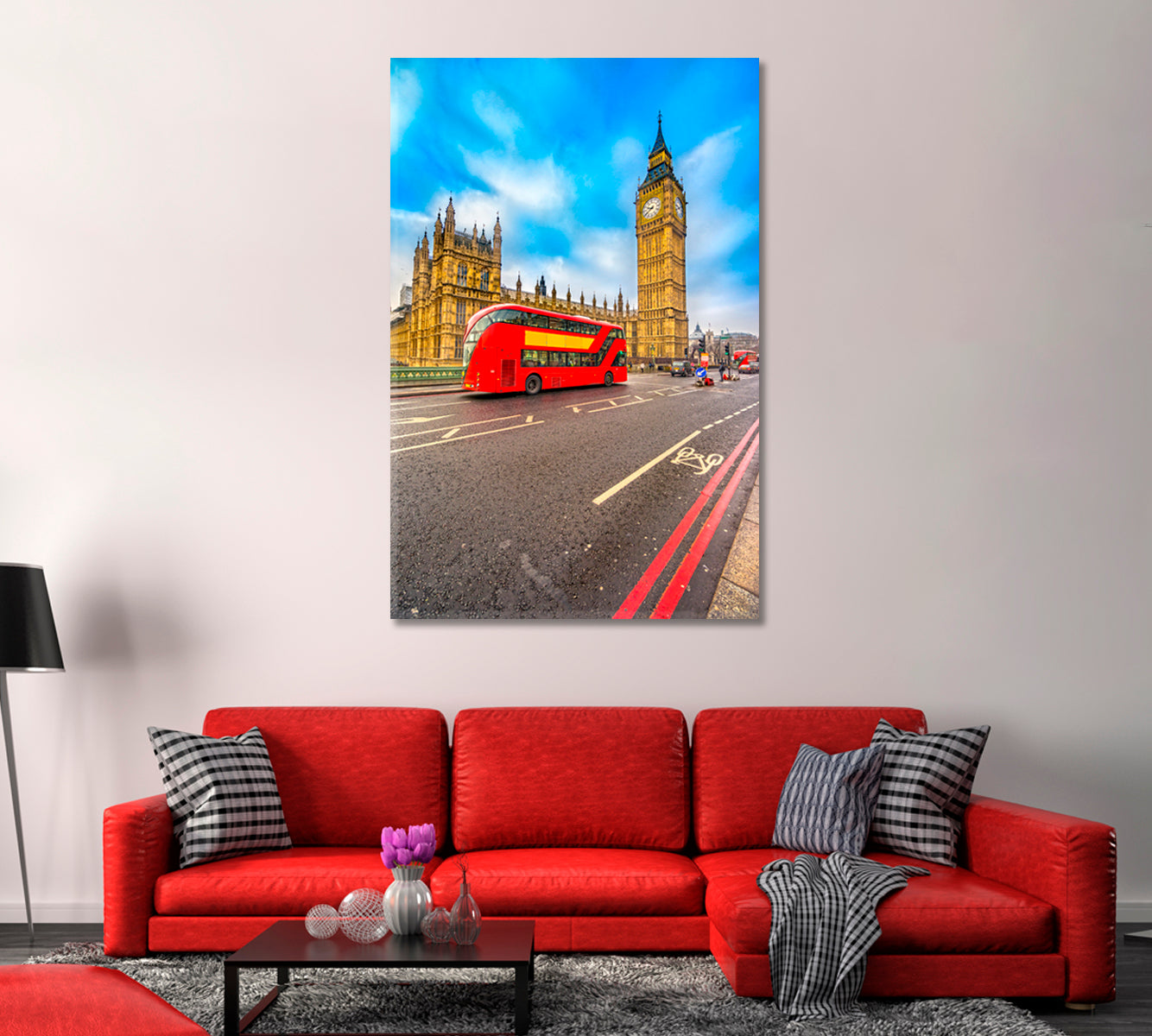 Double Decker Red Bus on London Street Canvas Print-Canvas Print-CetArt-1 panel-16x24 inches-CetArt