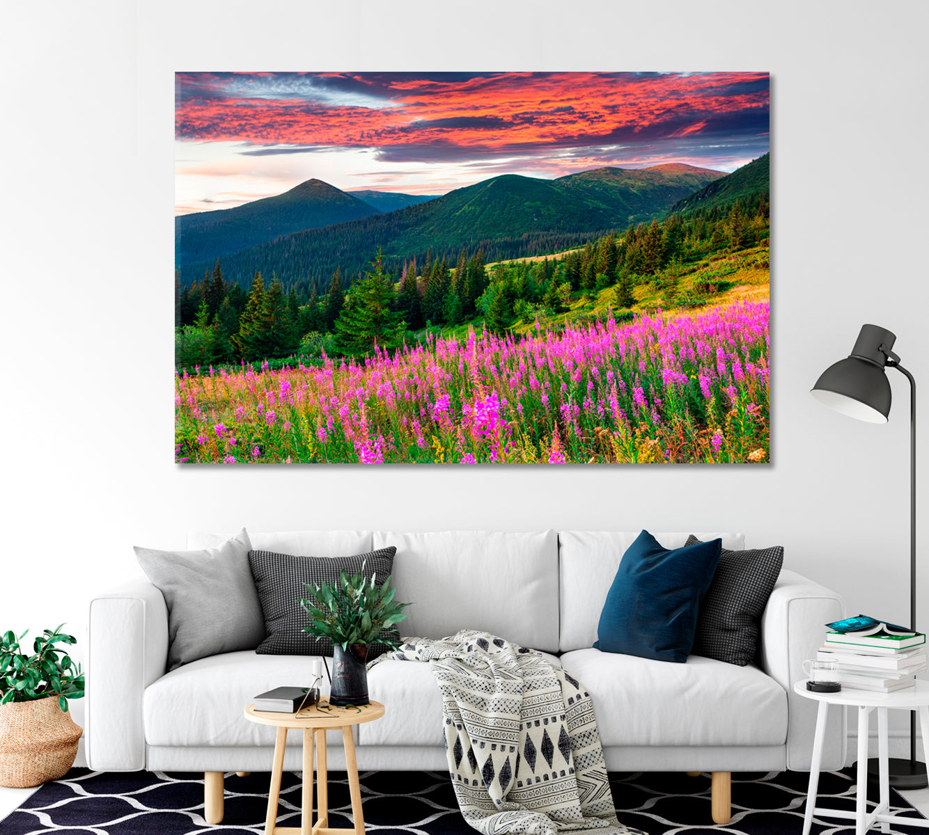 Flower Field near Mountains Canvas Print-Canvas Print-CetArt-1 Panel-24x16 inches-CetArt