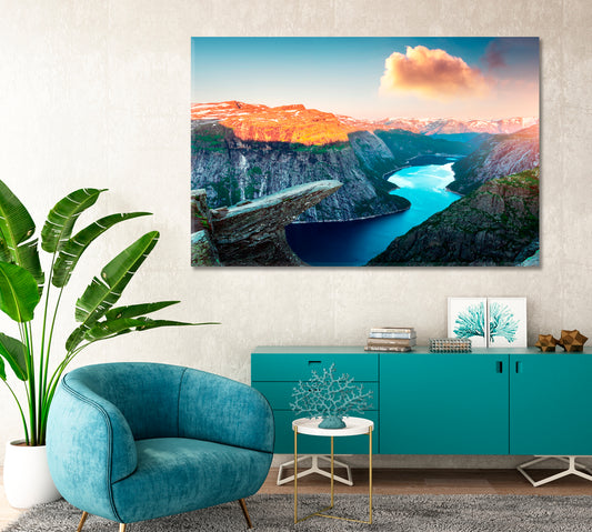 Picturesque Landscape With Trolltunga Rock Norway Canvas Print-Canvas Print-CetArt-1 Panel-24x16 inches-CetArt