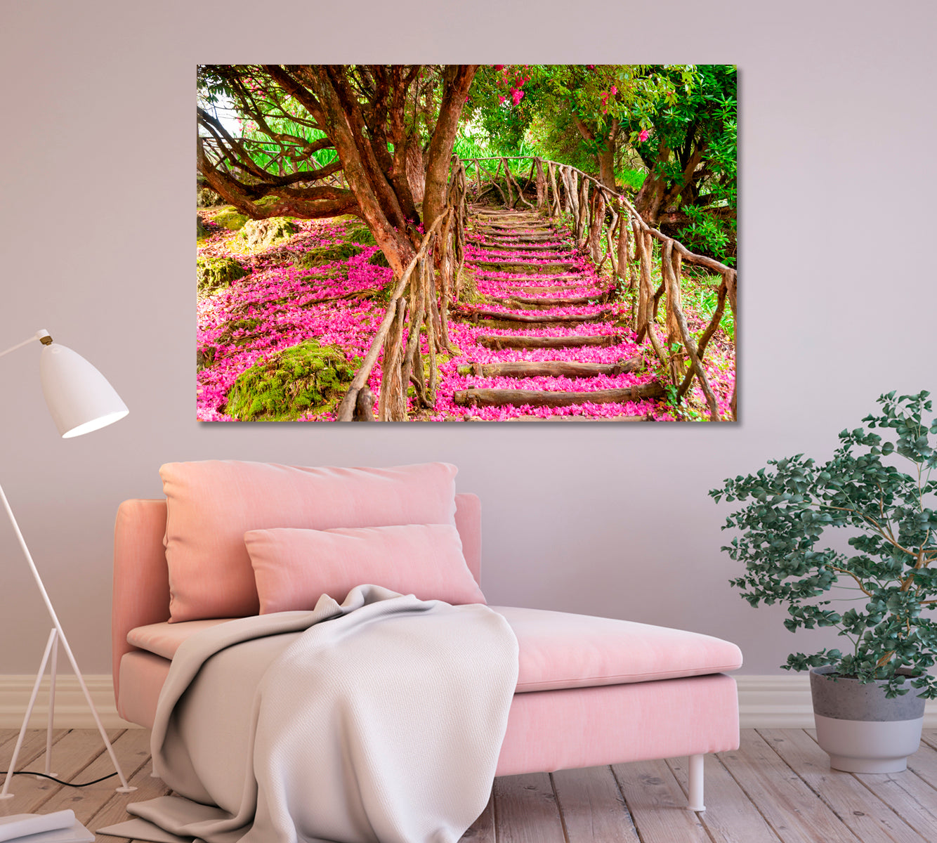 Trail Covered in Pink Leaves Canvas Print-Canvas Print-CetArt-1 Panel-24x16 inches-CetArt