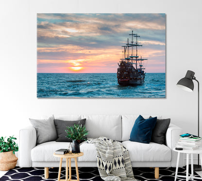 Old Ship in Sea at Sunset Canvas Print-Canvas Print-CetArt-1 Panel-24x16 inches-CetArt