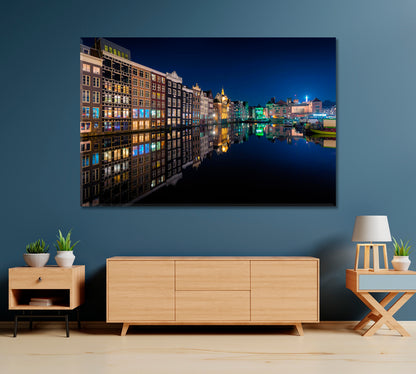 Beautiful Traditional Old Houses in Amsterdam at Night Canvas Print-Canvas Print-CetArt-1 Panel-24x16 inches-CetArt