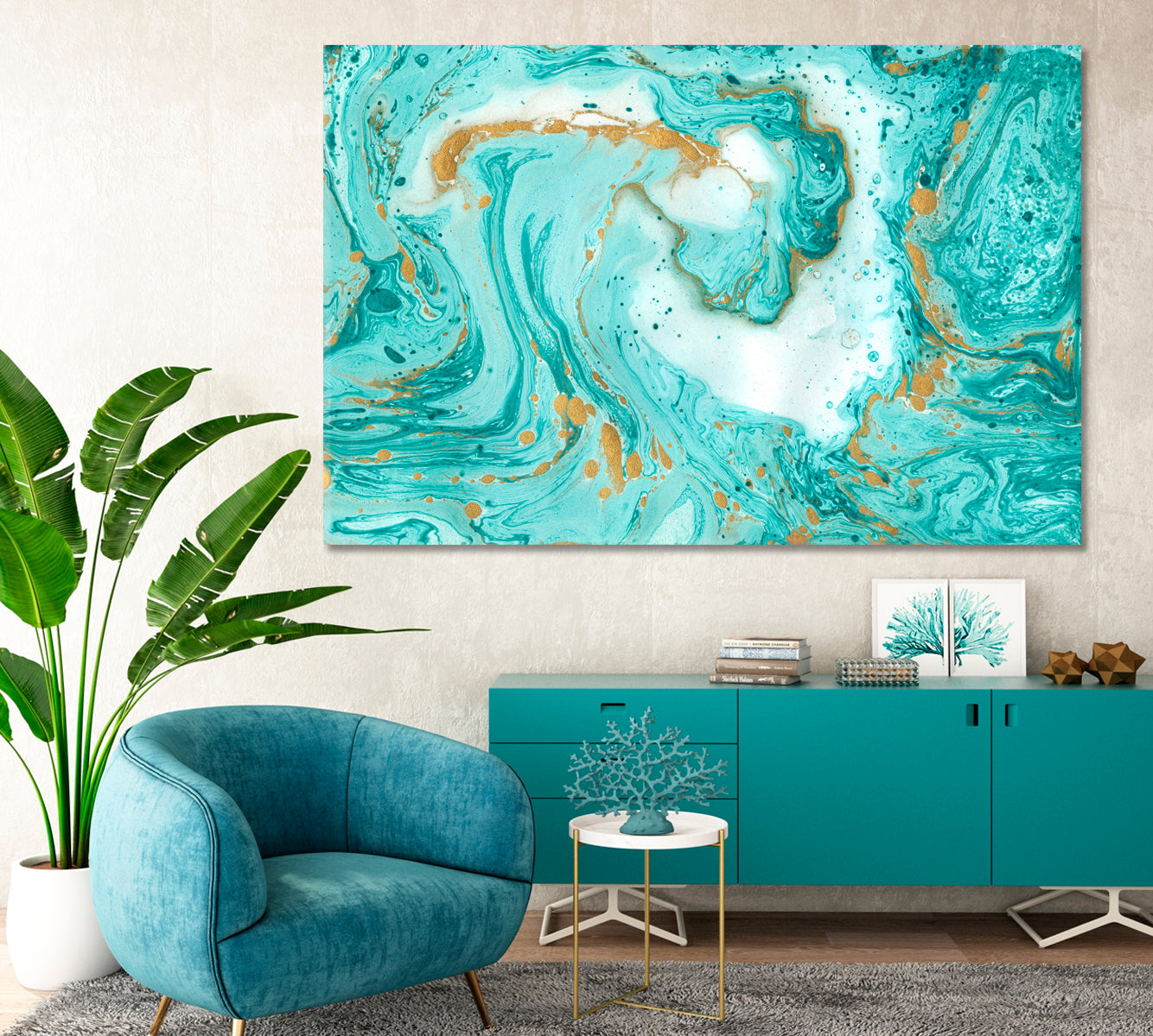 Creative Abstract Liquid Turquoise Pattern Canvas Print-Canvas Print-CetArt-1 Panel-24x16 inches-CetArt