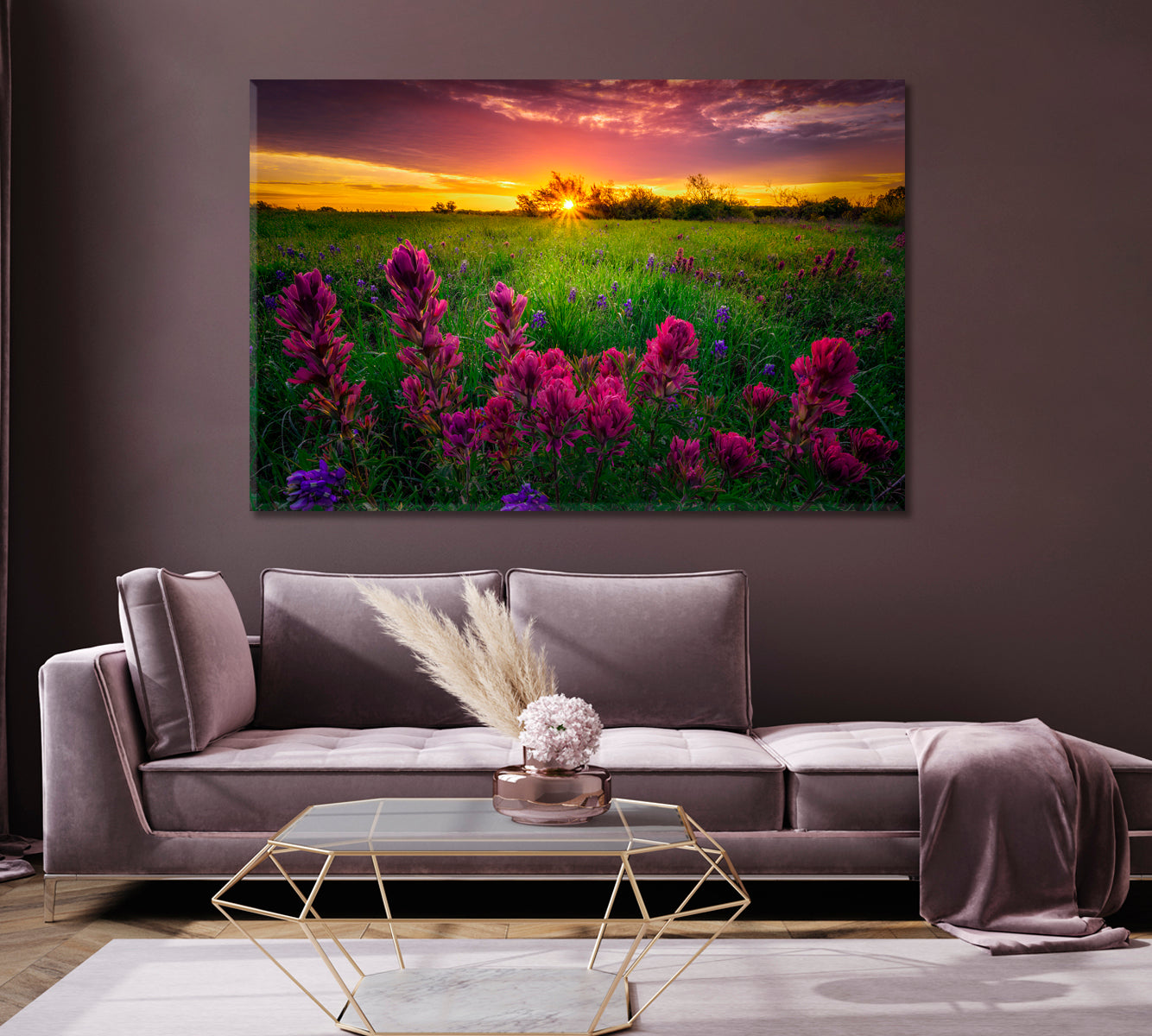 Texas Indian Paintbrush with Bluebonnets Canvas Print-Canvas Print-CetArt-1 Panel-24x16 inches-CetArt