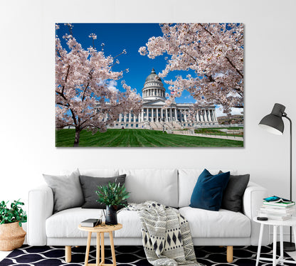 Utah State Capitol Building in Salt Lake with Cherry Blossom Canvas Print-Canvas Print-CetArt-1 Panel-24x16 inches-CetArt