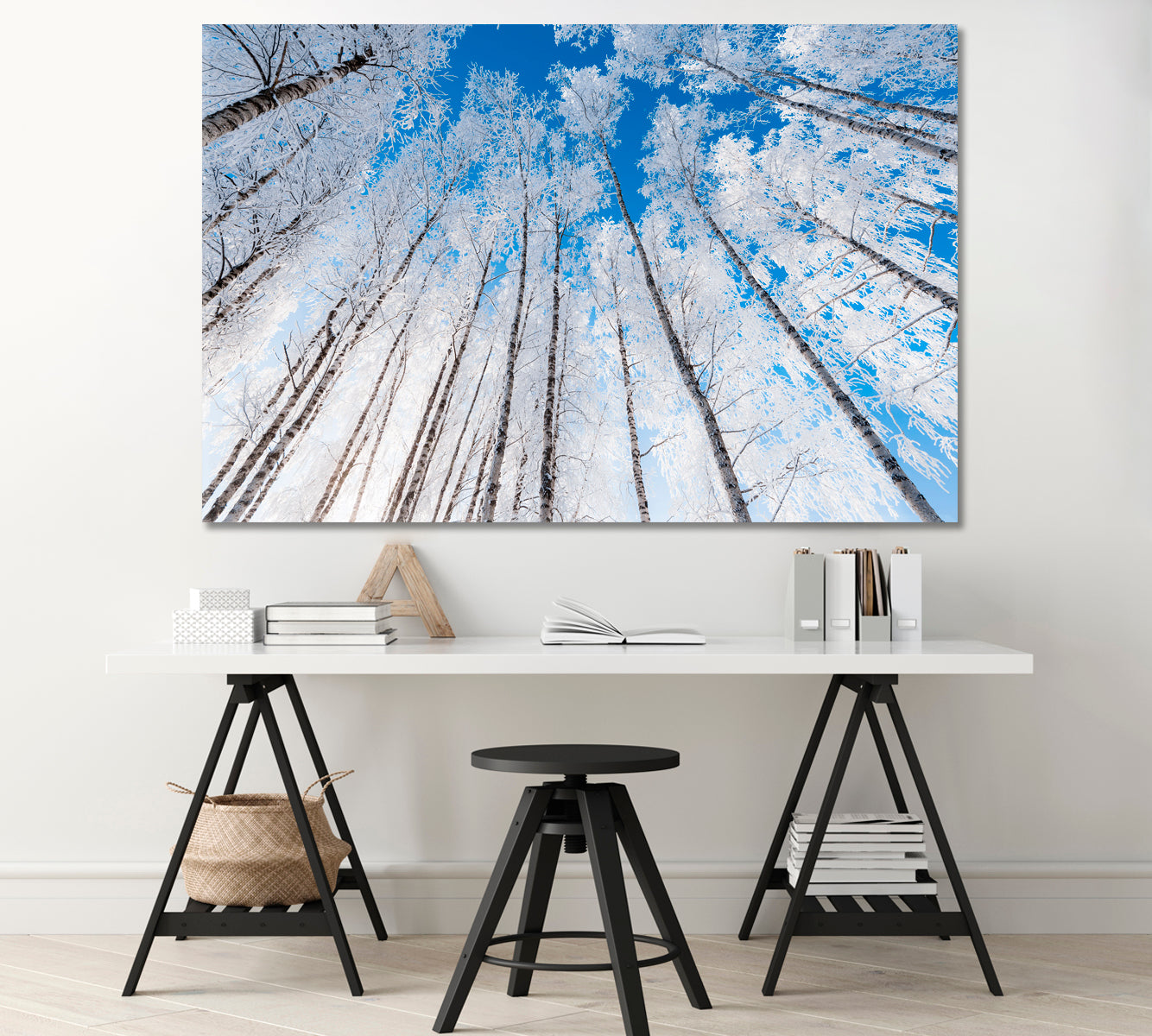 Snow Covered Birch Trees and Clear Blue Sky Canvas Print-Canvas Print-CetArt-1 Panel-24x16 inches-CetArt