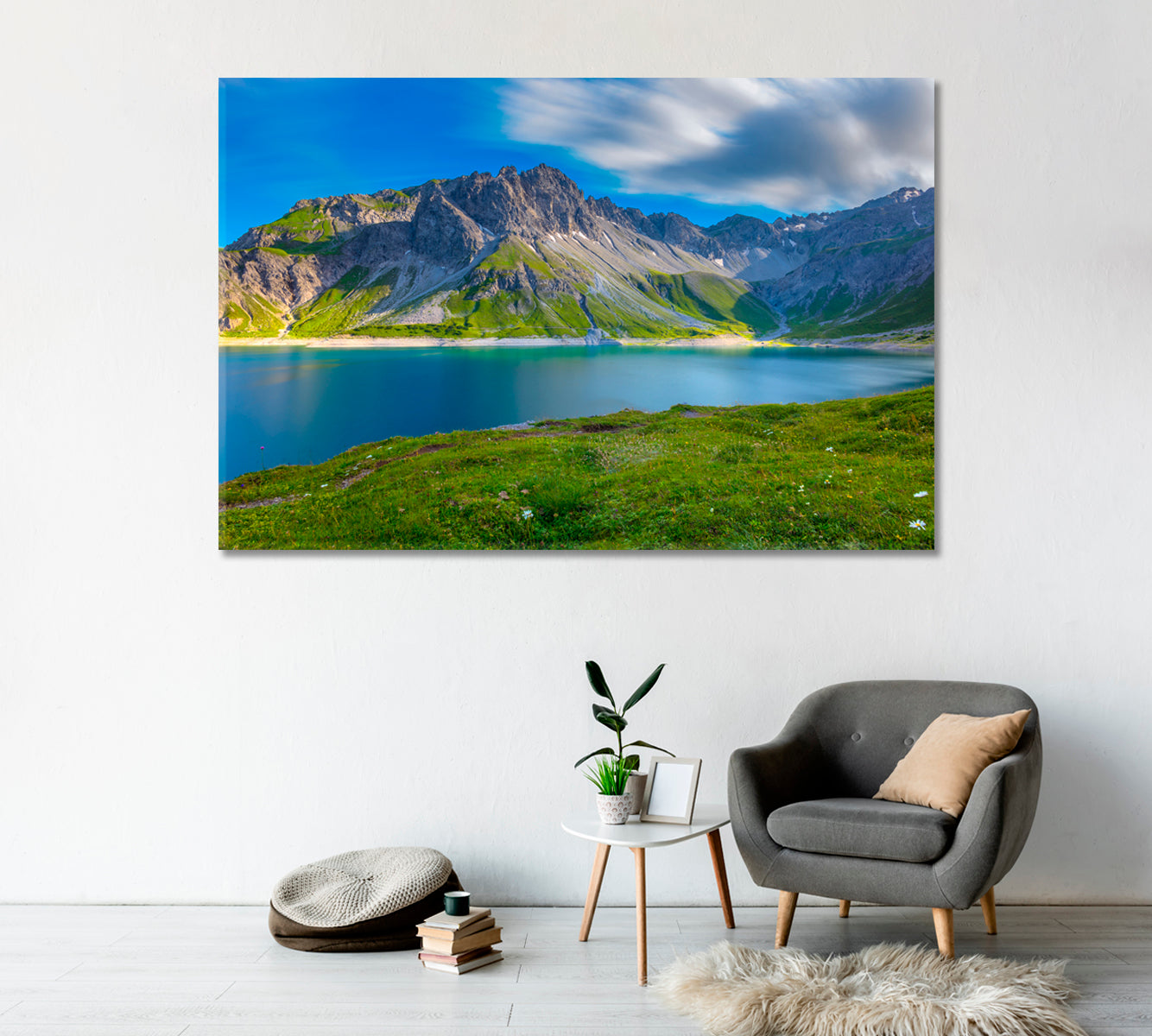 Blue Clouds over Lake Lunersee Austria Canvas Print-Canvas Print-CetArt-1 Panel-24x16 inches-CetArt