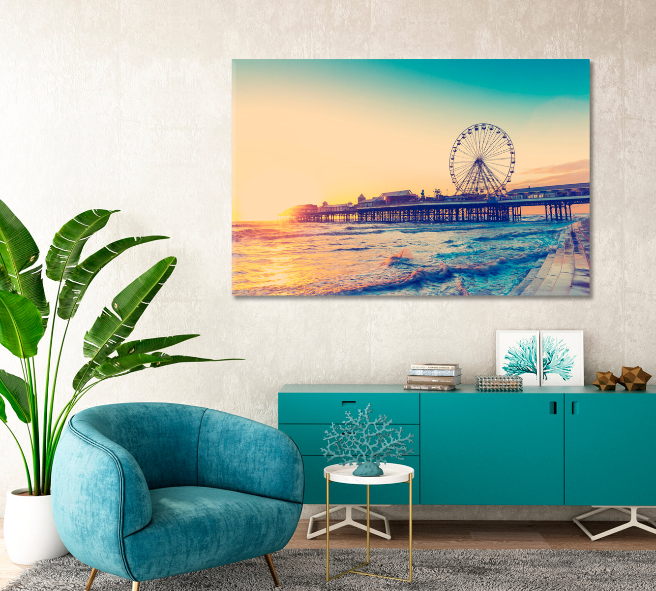 Blackpool Central Pier with Ferris Wheel Lancashire England Canvas Print-Canvas Print-CetArt-1 Panel-24x16 inches-CetArt