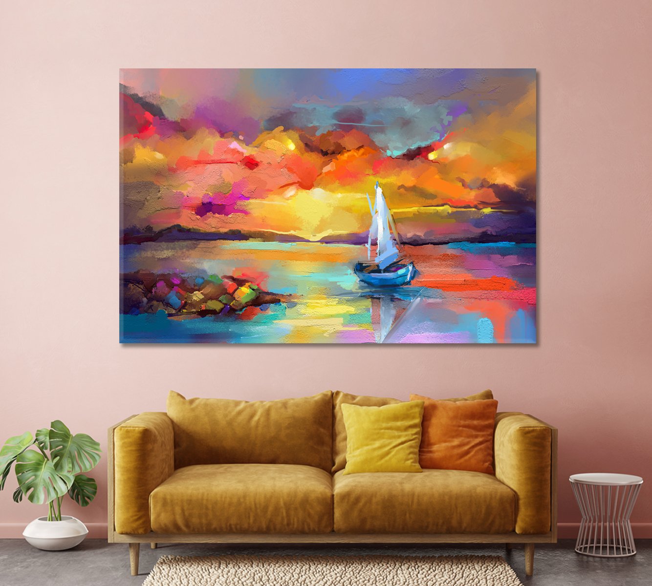 Sailboat in Sea Canvas Print-Canvas Print-CetArt-1 Panel-24x16 inches-CetArt