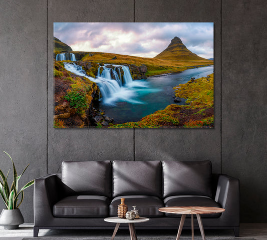 Kirkjufellsfoss Waterfall with Kirkjufell Mountain Iceland Canvas Print-Canvas Print-CetArt-1 Panel-24x16 inches-CetArt