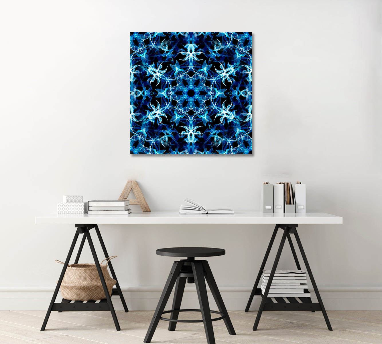 Abstract Blue Kaleidoscope Pattern Canvas Print-Canvas Print-CetArt-1 panel-12x12 inches-CetArt