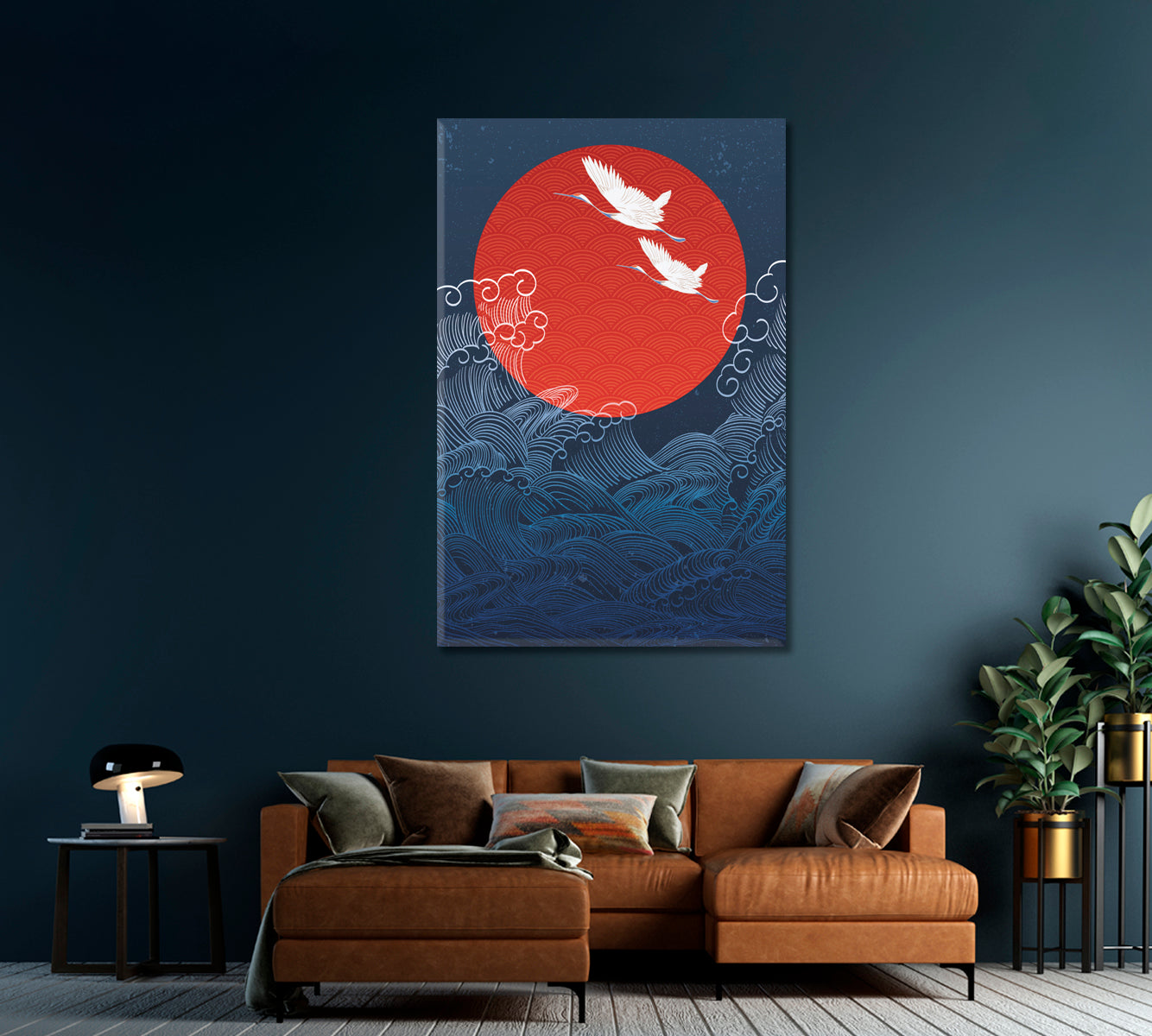 Herons Fly Against Full Moon Over the Sea Canvas Print-Canvas Print-CetArt-1 panel-16x24 inches-CetArt