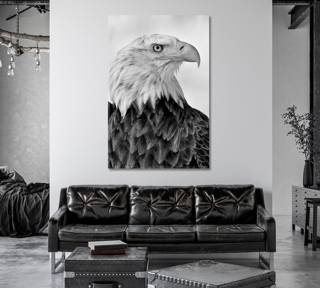 Portrait of Bald Eagle in Black and White Canvas Print-Canvas Print-CetArt-1 panel-16x24 inches-CetArt