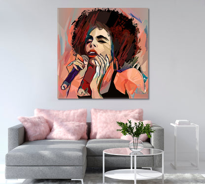 Jazz Singer with Microphone Canvas Print-Canvas Print-CetArt-1 panel-12x12 inches-CetArt