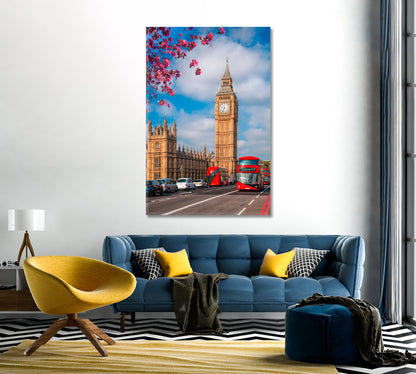 Red Buses and Big Ben London UK Canvas Print-Canvas Print-CetArt-1 panel-16x24 inches-CetArt