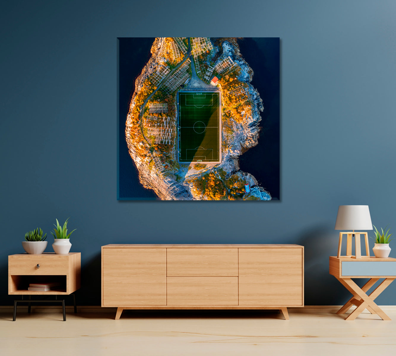 Football Field in Henningsvaer Lofoten Archipelago Norway Canvas Print-Canvas Print-CetArt-1 panel-12x12 inches-CetArt